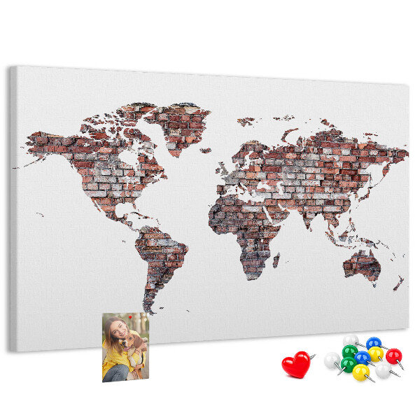 Cork memo board Brick world map