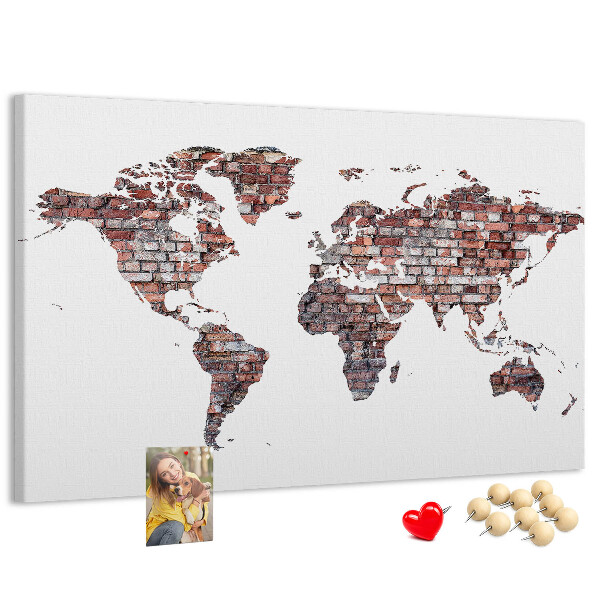 Cork memo board Brick world map