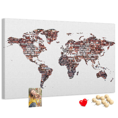 Cork memo board Brick world map
