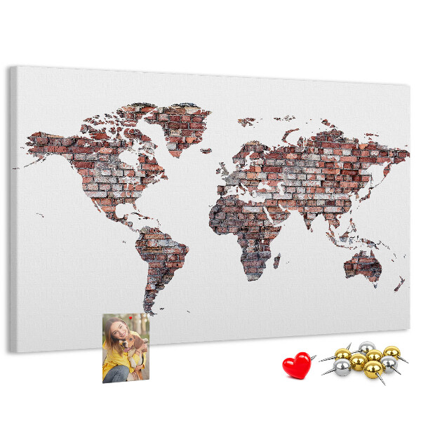 Cork memo board Brick world map