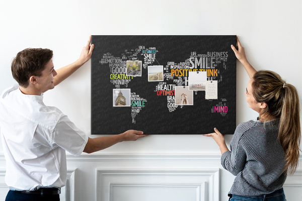 Cork display board Positive world map