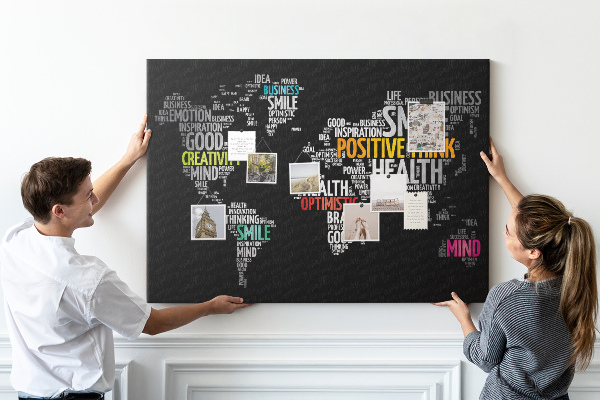 Cork display board Positive world map