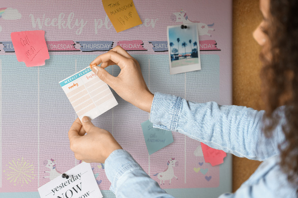 Cork memo board Unicorns weekly planner