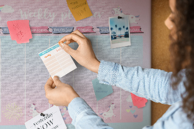 Cork memo board Unicorns weekly planner