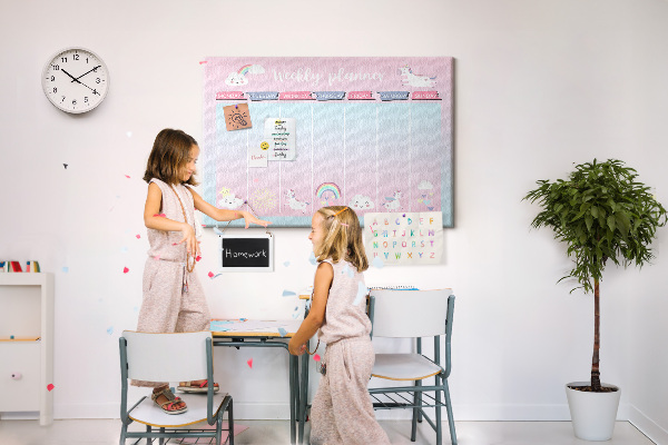 Cork memo board Unicorns weekly planner