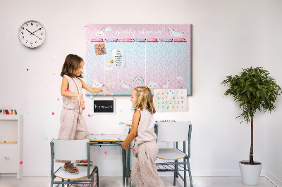 Cork memo board Unicorns weekly planner