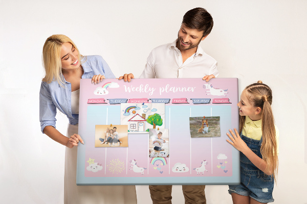 Cork memo board Unicorns weekly planner