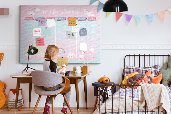 Cork memo board Unicorns weekly planner