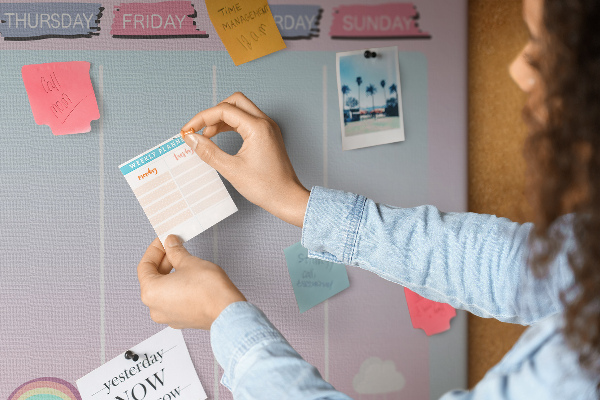 Cork memo board Unicorns weekly planner