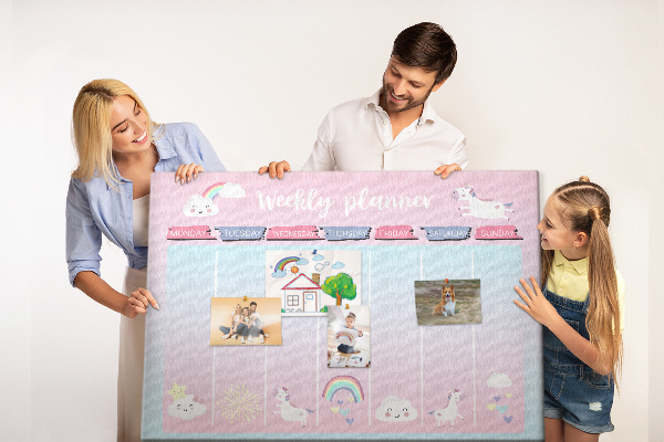 Cork memo board Unicorns weekly planner