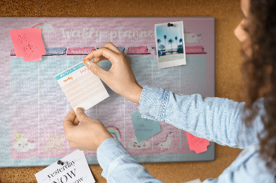 Cork memo board Unicorns weekly planner