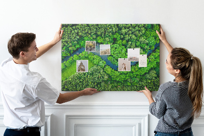 Cork memo board River in the forest