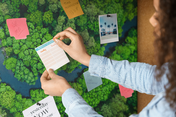 Cork memo board River in the forest