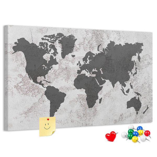 Cork display board Concrete world map