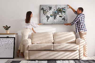 Cork display board Concrete world map