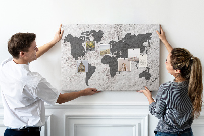 Cork display board Concrete world map