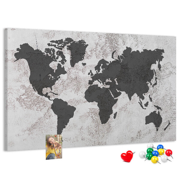 Cork display board Concrete world map