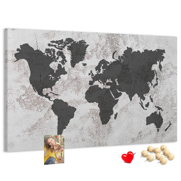 Cork display board Concrete world map