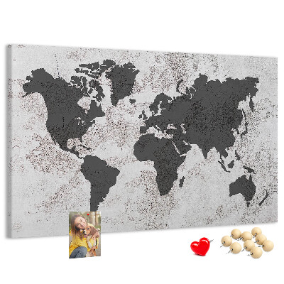 Cork display board Concrete world map