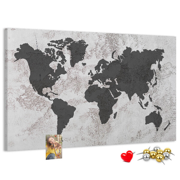Cork display board Concrete world map