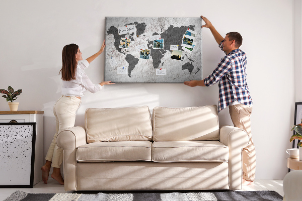 Cork display board Concrete world map