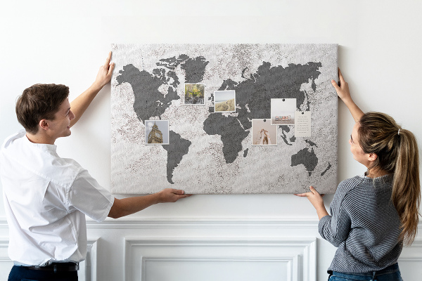 Cork display board Concrete world map