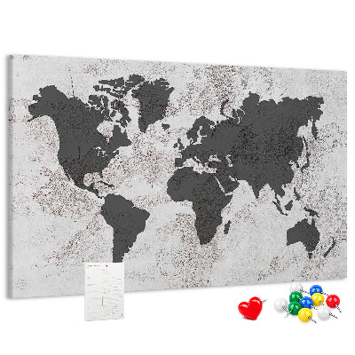Cork display board Concrete world map