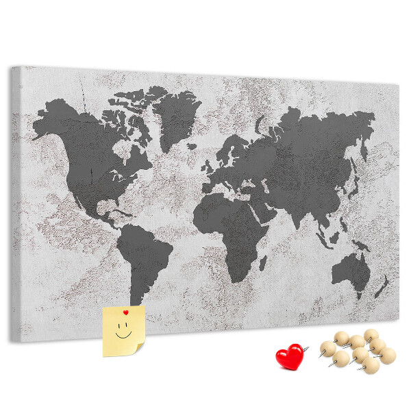 Cork display board Concrete world map