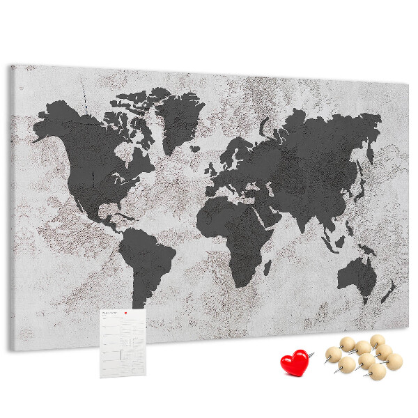 Cork display board Concrete world map