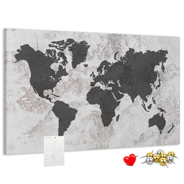 Cork display board Concrete world map