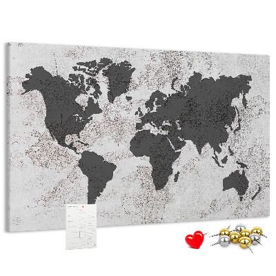Cork display board Concrete world map