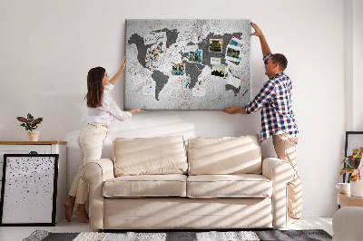 Cork display board Concrete world map