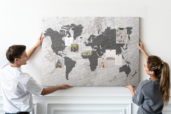 Cork display board Concrete world map