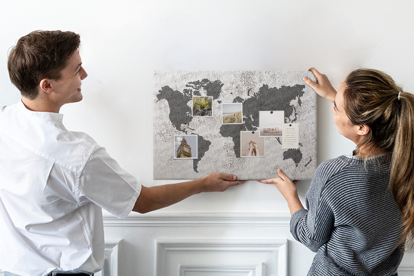 Cork display board Concrete world map