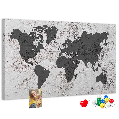Cork display board Concrete world map