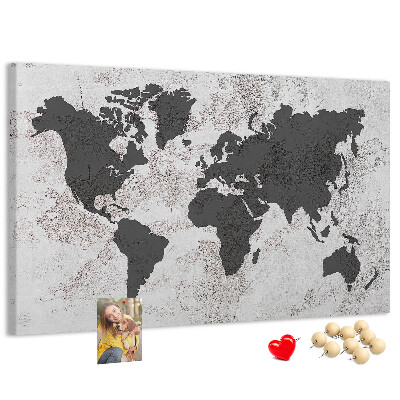Cork display board Concrete world map