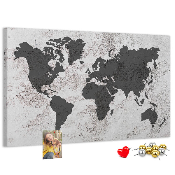 Cork display board Concrete world map