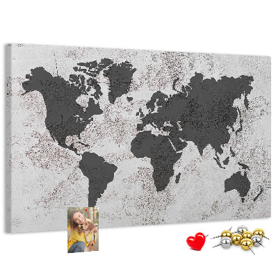Cork display board Concrete world map