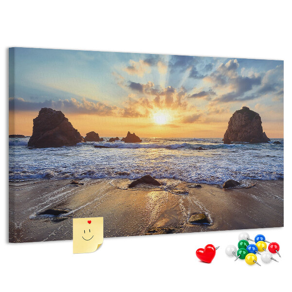 Cork display board Sunset on the beach