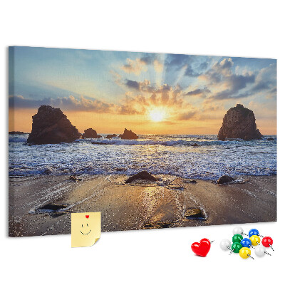 Cork display board Sunset on the beach