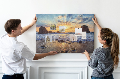 Cork display board Sunset on the beach