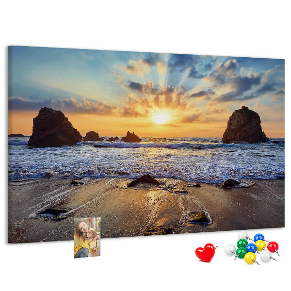 Cork display board Sunset on the beach