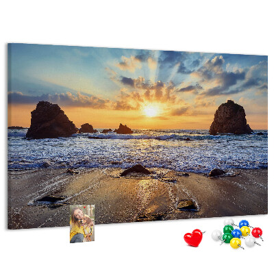Cork display board Sunset on the beach