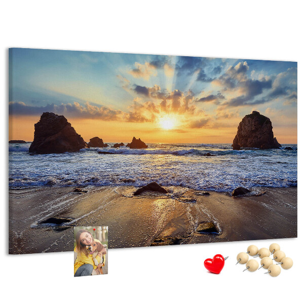 Cork display board Sunset on the beach