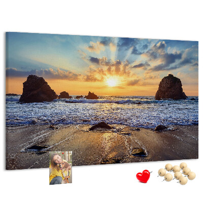 Cork display board Sunset on the beach