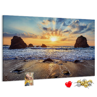 Cork display board Sunset on the beach