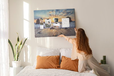Cork display board Sunset on the beach
