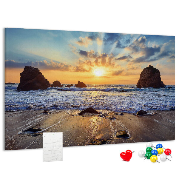Cork display board Sunset on the beach