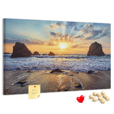 Cork display board Sunset on the beach