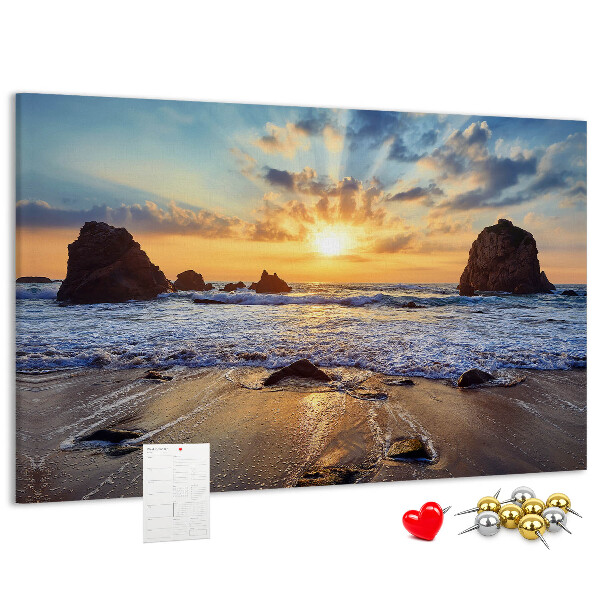 Cork display board Sunset on the beach